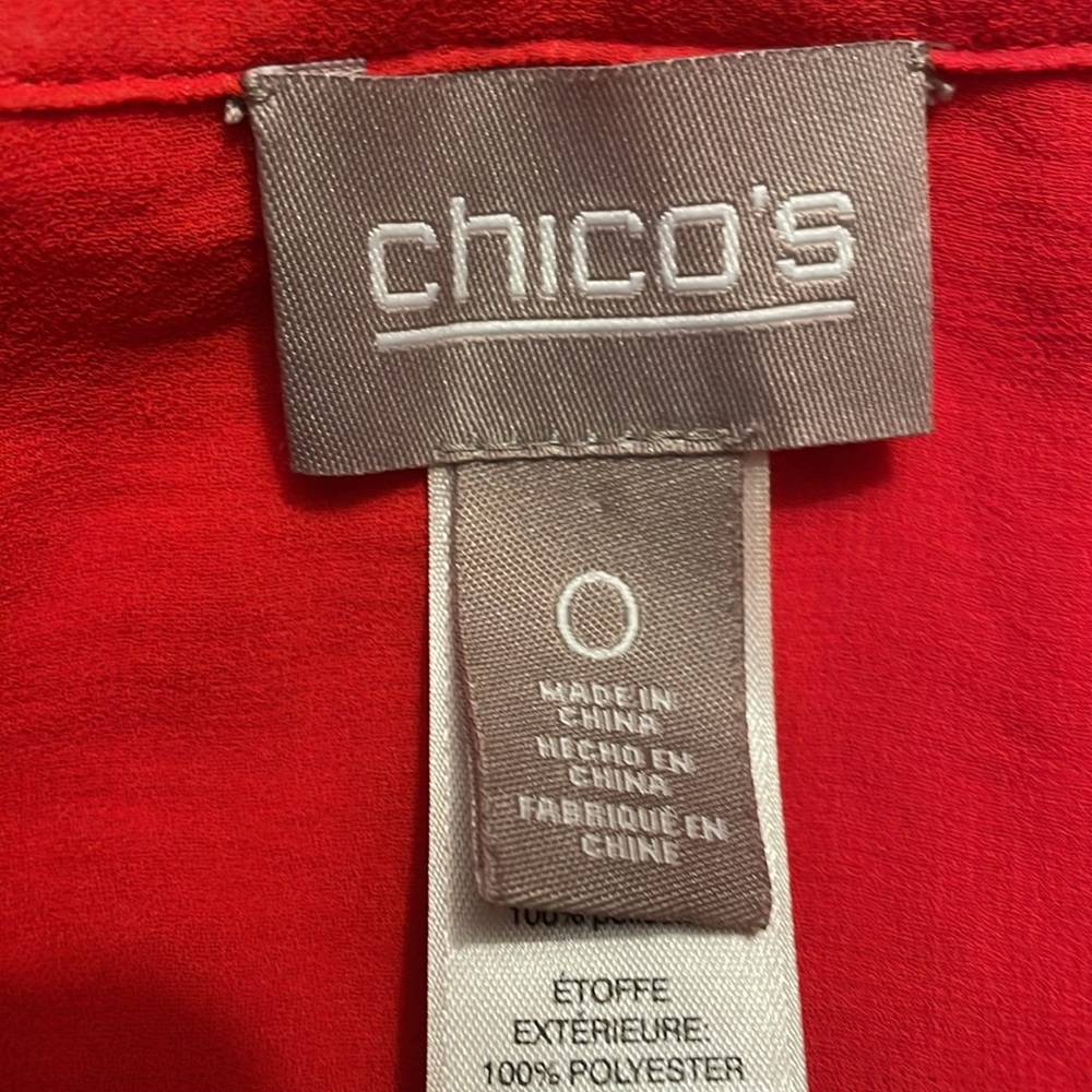 CHICO’S Blazer Jacket Red Layered Lightweight Open Front Zipper Pockets 4 - Picture 8 of 14